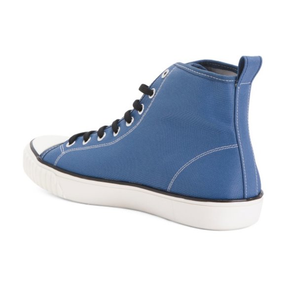 NWT KARL LAGERFELD Men's Made In Portugal Canvas High Top Sneakers blue 368mn - Picture 2 of 3
